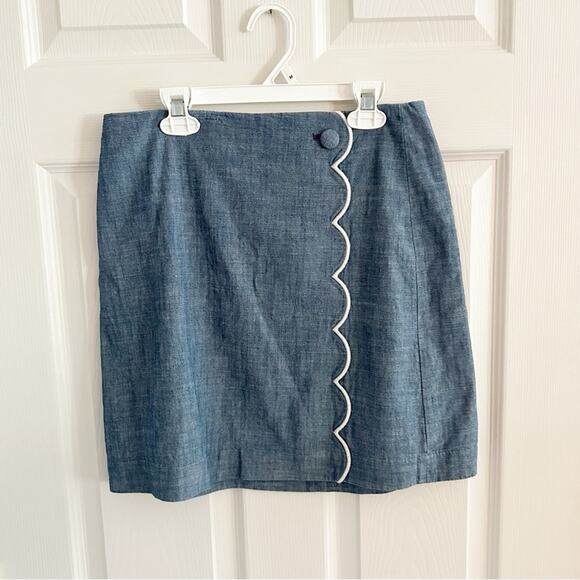 J Crew Scalloped Front Mini Skirt H4918 Summer Blue White Size 2 100% Cotton - Picture 12 of 12